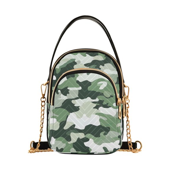 FORMRS Crossbody Bag for Women Quilted Travel Shoulder Cell Phone Purse with Chain Strap Handbag, Army Green Camouflage Pattern