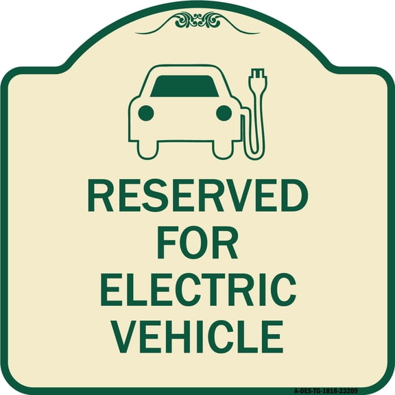 SignMission Designer Series Sign - Reserved for Electric Vehicle (With Graphic) | Tan & Green 18" X 18" Heavy-Gauge Aluminum Architectural Sign | Made in the USA