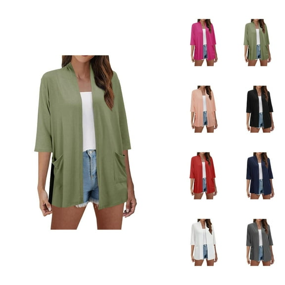 Lightweight Cardigans for Women 2025 Summer Short Sleeve Open Front Knit Cardigan with Pockets Thin Cover Up