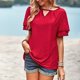 thumbnail image 4 of Gibobby Playera de Manga Corta Casual Suave Top punto hueco color sólido Blusa ropa mujer manga corta informal primavera y verano(Rojo,XL), 4 of 5