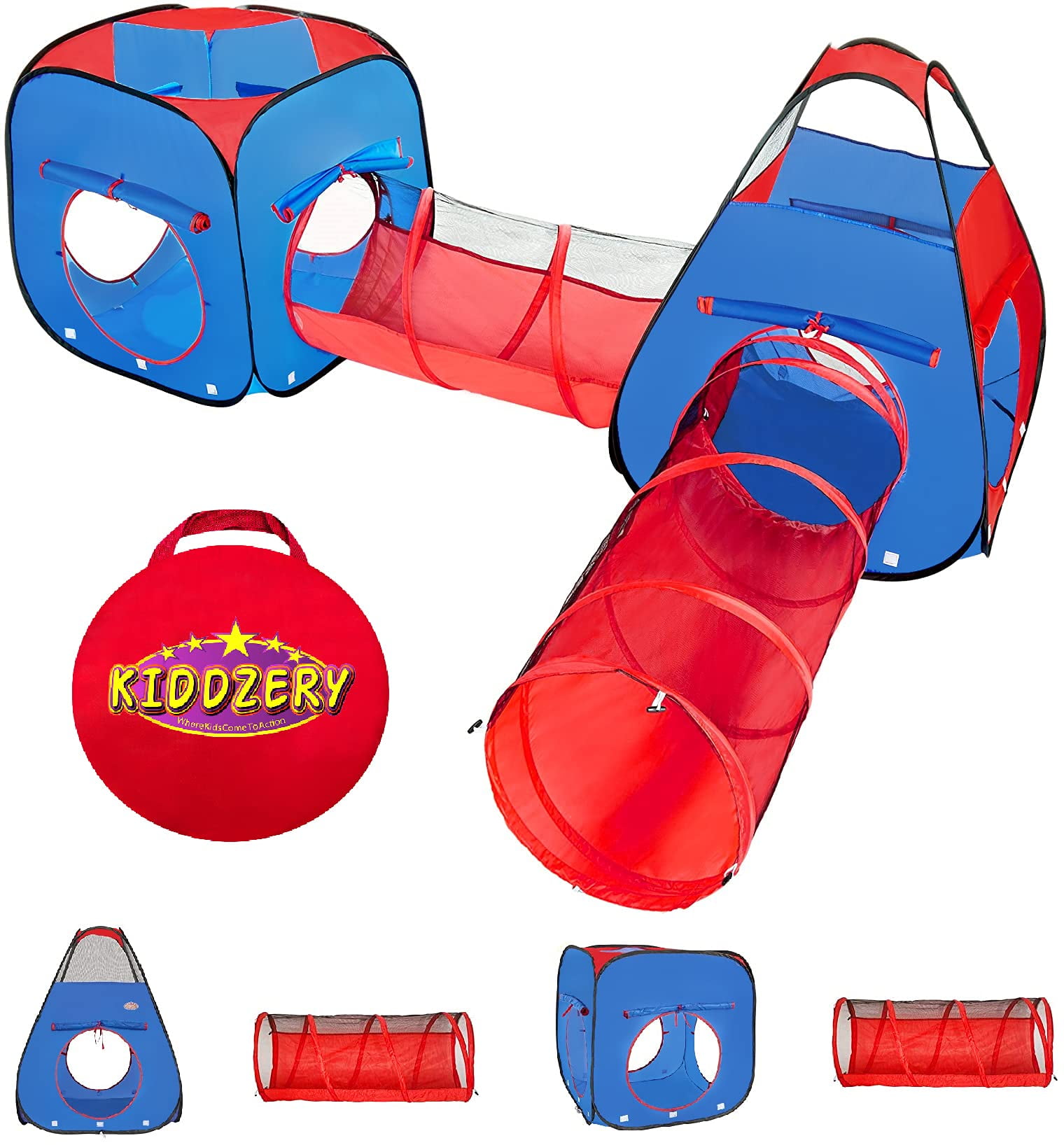 Kiddzery 4-Piece Kids Play Tent and Tunnels, Pop Up Ball Pit, 2 Tents + 2  Crawl Tunnels