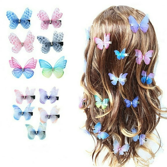 Bla Current Butterfly Hair Clips Women Girls Infants Realistic Fairy Glitter Barrette, (12 Pieces)