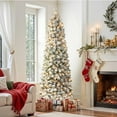 thumbnail image 2 of Alupssuc 7.5ft Prelit Snow Flocked Artificial Pencil Slim Christmas Tree with 320 Warm White Lights, 850 Fully Snowed Branch Tips, 2 of 7