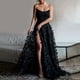 thumbnail image 3 of Vestidos de invitada de boda Prolriy para mujer, elegante vestido de fiesta formal de noche con abertura en el dobladillo con lazo en la espalda y bordado en 3D de malla de tul, vestido largo negro, 3 of 8