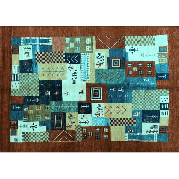 Ahgly Company Indoor Rectangle Abstract Light Blue Contemporary Area Rugs, 2' x 3'