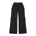 thumbnail image 4 of Women's Cargo Sweatpants Solid Color Drawstring Multi Pocket Elastic Waist Wide Leg Loose Straight Fit Casual Daily Athletic Long Pants, Baggy Sweatpants for Women Black c L, 4 of 6