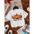 thumbnail image 1 of Girls' Halloween Pumpkin Print T-Shirt - Happy Fall Y'all Graphic, White Casual Short Sleeve Tee With Autumn Leaves Design, Soft Stretch Knit Fabric, Round Neck, Perfect For Spring & Summer, Hallowee, 1 of 6