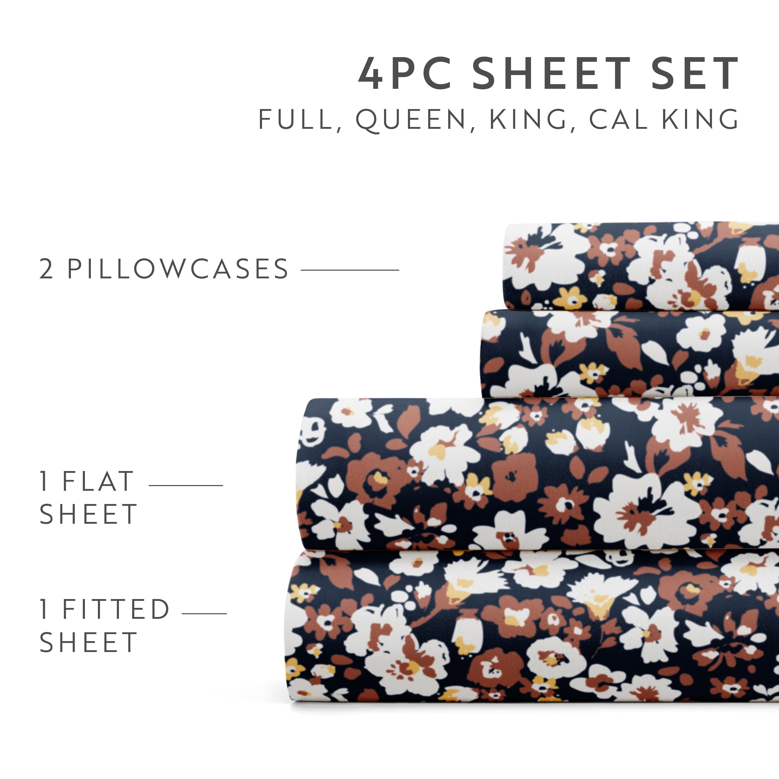 Noble Linens 4 Piece Pattern Microfiber Bed Sheets Set, Floral Dream Terracotta, Full