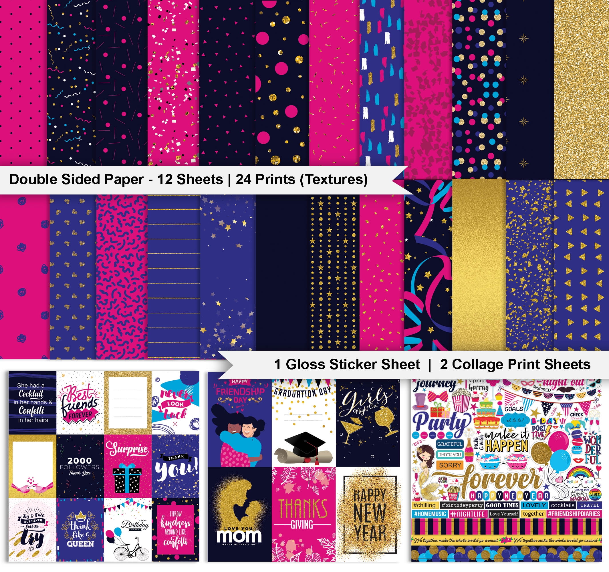 Inkdotpot Party Confetti Theme Collection Double-Sided Scrapbook Paper Kit Cardstock 12"x12" Card Making Paper Pack Of With Sticker Sheet - 16 Pages - Multicolor