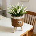 thumbnail image 4 of Large Wicker Basket Plant Stand with Wooden Legs - Indoor Rattan Woven Planter Basket, Decorative Floor Flower Pot Holder for Boho, Farmhouse, and Modern Home Decor, 4 of 5