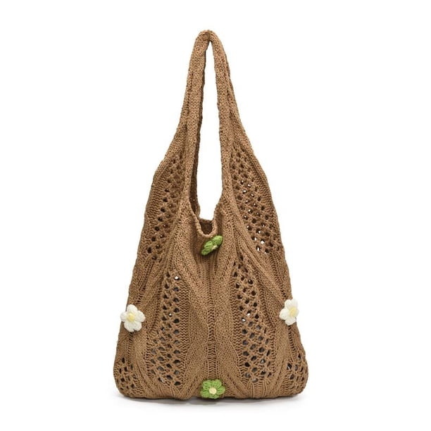 Bolso Hombro Punto Mujeres Lana Hueca Damas Mano Diariamente (marrón Claro)