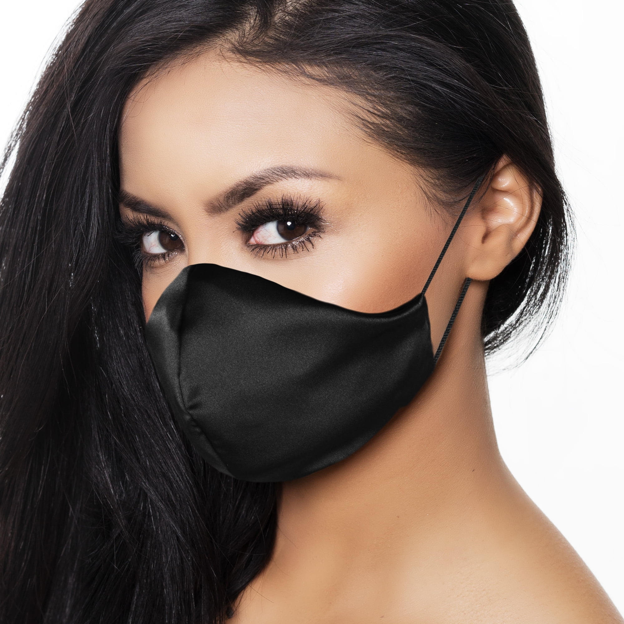DALIX Exclusive Charmeuse Satin 3 Layer Face Mask in Black LXL