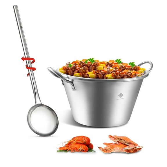 ARC Stainless Steel 21 Inches Heavy Duty Mexican Cazo Para Carnitas with 48" Large Spoon,41QT Large Outdoor Wok Great for Carnitas and Braising (41QT 48" spoon)