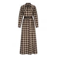 thumbnail image 3 of Plaid Maxi Dress for Women Vintage Long Sleeve V Neck Button Down Flowy Checkered Ruffle Maxi Shirt Dresses with Belt, 3 of 3