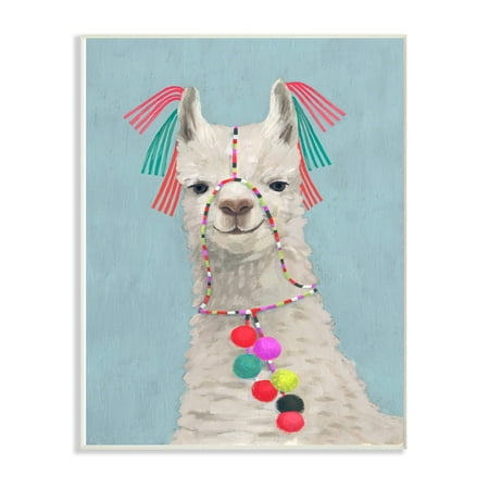 The Stupell Home Decor Collection Llama Adorned in Tassels and Pom Poms Painting Wall Plaque Art, 10 x 0.5 x