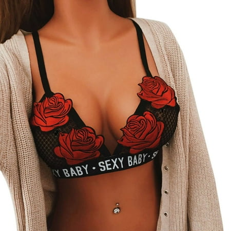 

Tangnade Women s Lace Rose Bandage Embroidered Appliques Floral Bralette Unpadded Bra