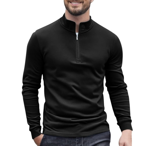 ZCFZJW Men's Quarter Zip Athletic T-Shirts Lightweight Casual Mock Neck Sweatshirts Long Sleeve Thermal Shirt Business Pullover Tops Black M