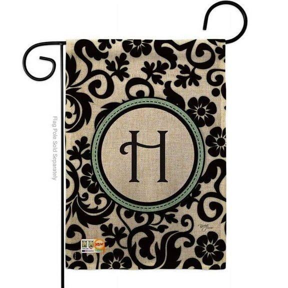 Breeze Decor BD-SB-G-130060-IP-DB-D-US09-BD 13 x 18.5 in. Damask H Initial Burlap Interests Simply Beauty Impressions Decorative Vertical Double Sided Garden Flag