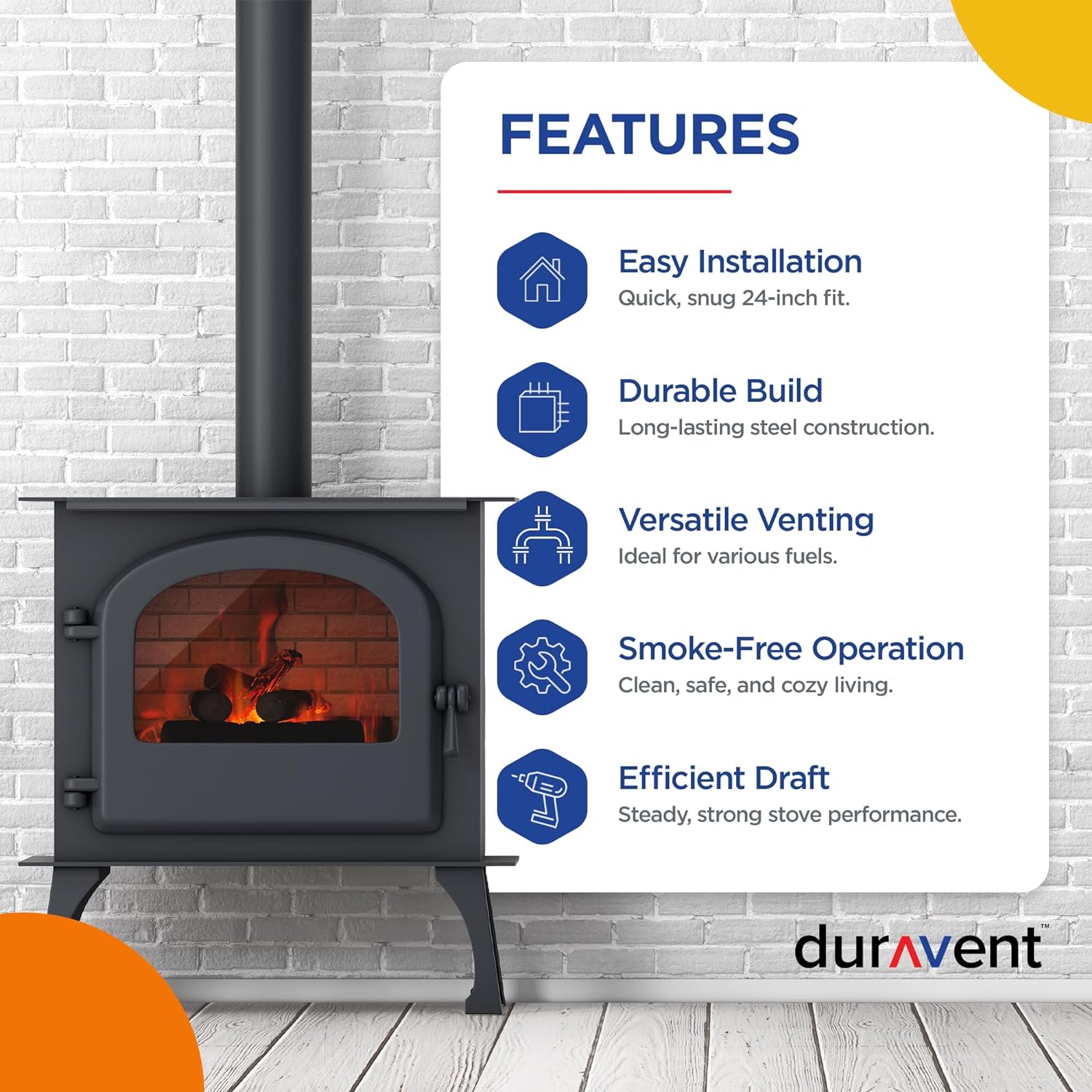DuraVent DVL 6DVL-12 DVL Galvanized Steel/Stainless Steel Double Wall Wood Burning Stove Pipe Connector to Vent Smoke/Exhaust, 12" x 6" Diameter