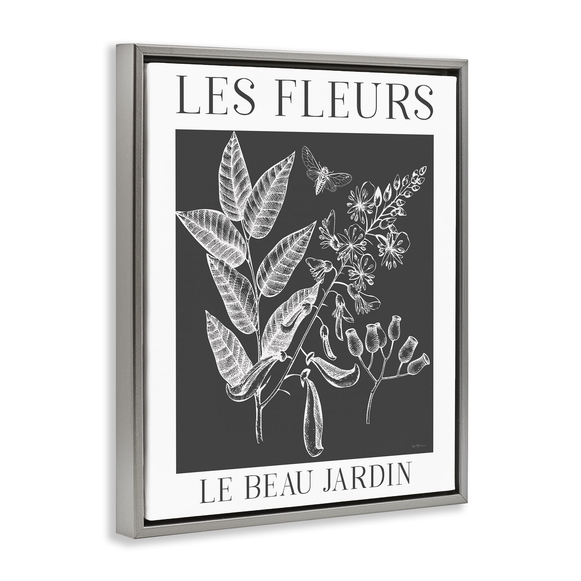Stupell Industries Les Fleurs Black & White Contour Gray Framed Floater Canvas Wall Art, design by Lux + Me Designs