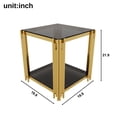 thumbnail image 6 of GZXS Modern Black Glass Side Table with Gold Metal Legs, Square 2-Tier End Table with Lower Shelf, Compact Accent Table, 19.9"L x 19.9"W x 21.9"H, 6 of 9