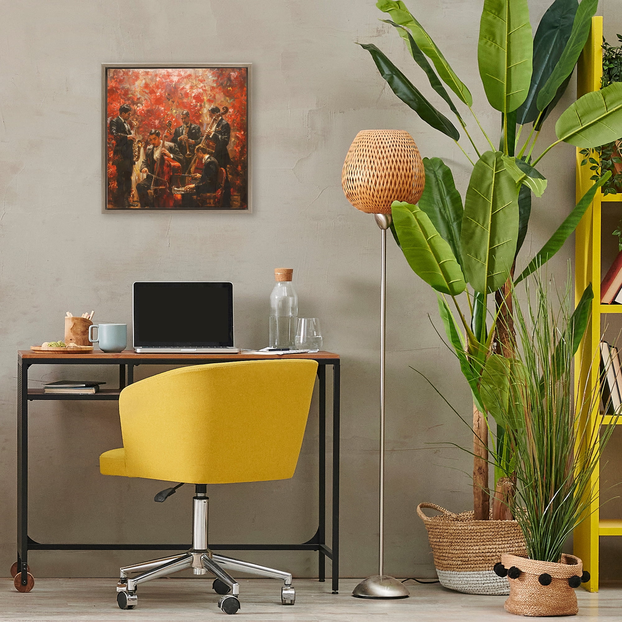 Stupell Industries Play More Jazz Performance Brown Framed Floater Canvas Wall Art, design by Marta Wiley