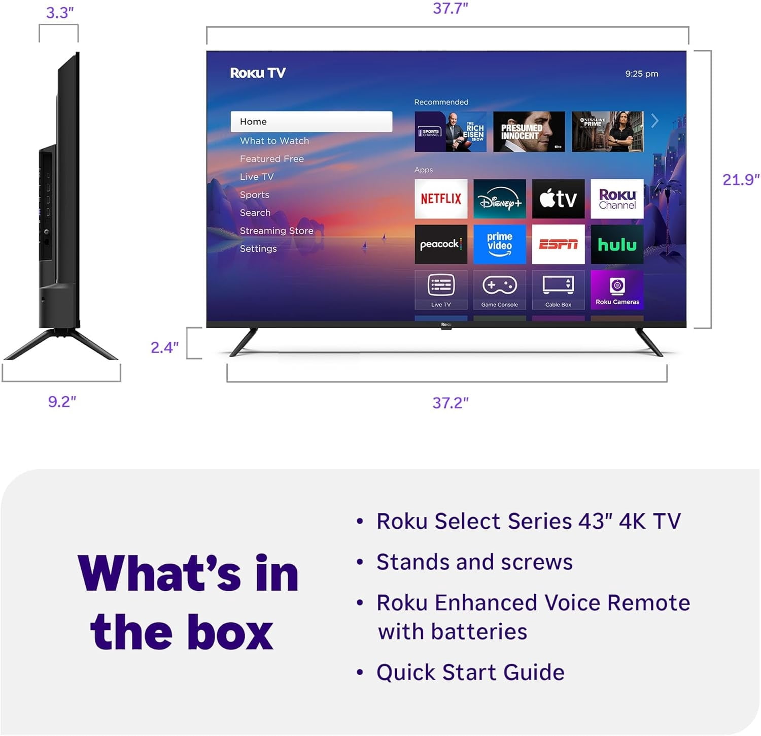 Roku Smart TV – 43-Inch Select Series, 4K HDR TV – Roku TV with Enhanced Voice Remote