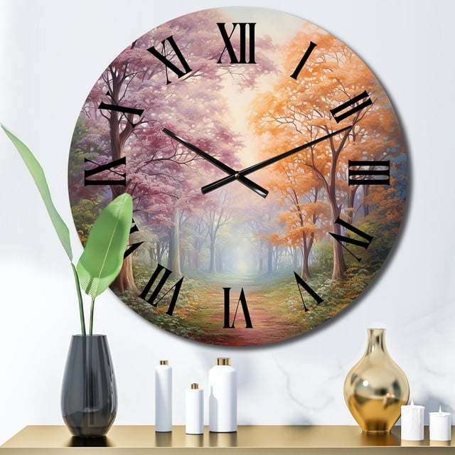 Designart "les Arbres Roses Aiment la Rivière expression II" Paysages Horloge Murale Surdimensionnée