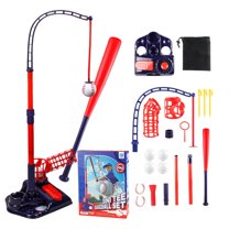 RUIG 4 In 1 Tee Set for Kids 3 5 Hanging Tee 2 Retractable Bat Batting Tee Pitching Machine for Toddlers Kids with Baseball Gloves, Outdoor Sport Toy for Boys Girl