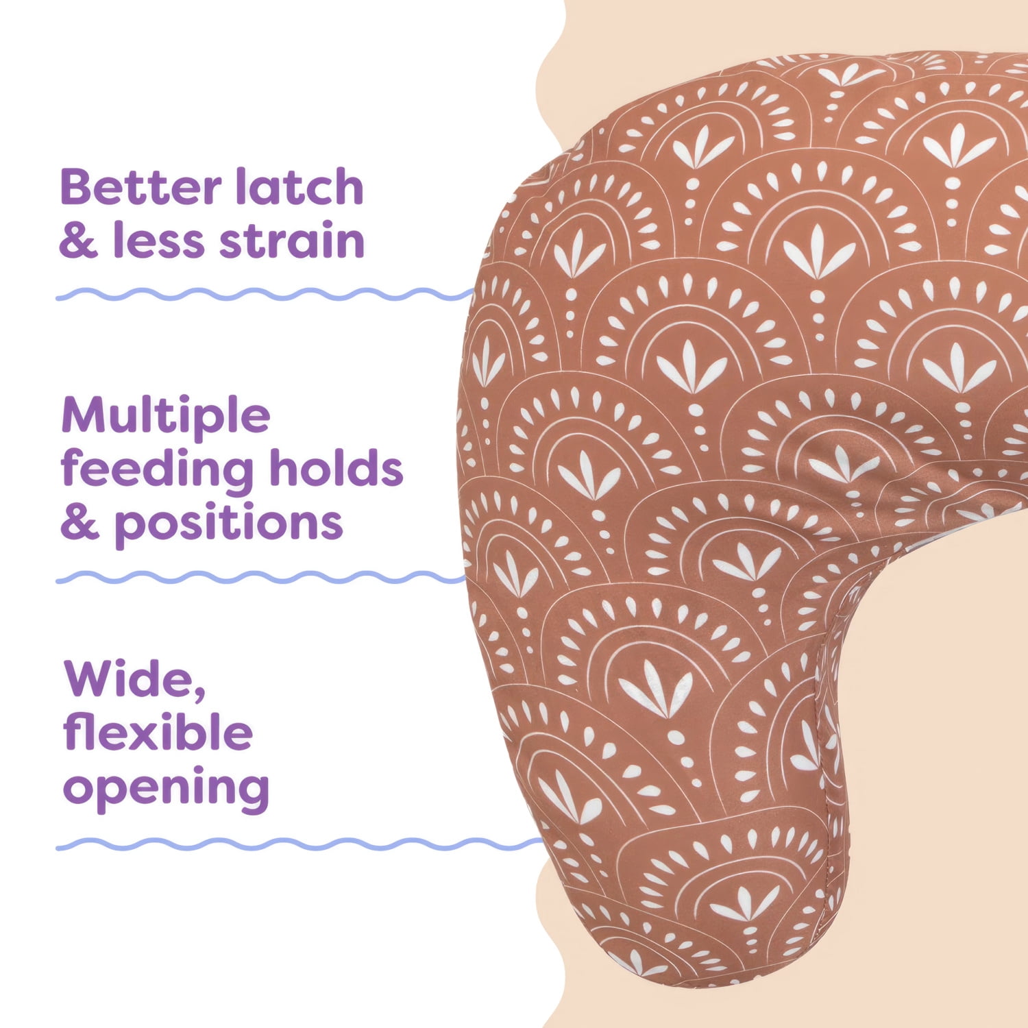 Boppy Nursing Pillow - Ergonomic Bottle & Breastfeeding Pillow with High, Firm, Large Area, Water-Repellant with Washable Cover;  Baby Safety Alliance Verified - Clay Boho Arches