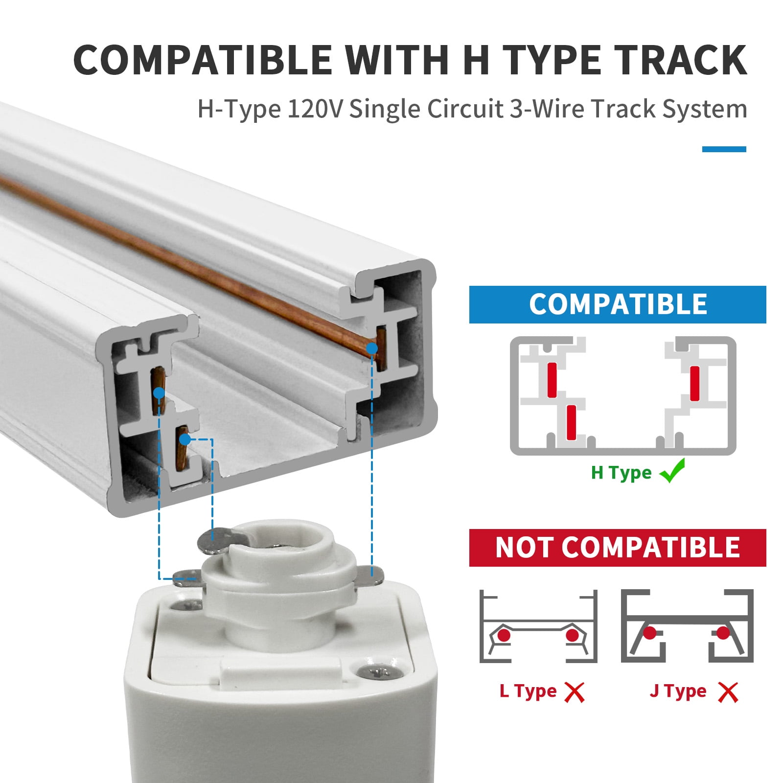 6-Light LED Track Lighting Kit with 6.6FT H Type Track Lighting Rail, Dimmable Track Lights Modern Kitchen Track Lighting Fixtures Ceiling Spot Light 2700K-5000K, CRI90+, 36° Beam 10W 800lm, White