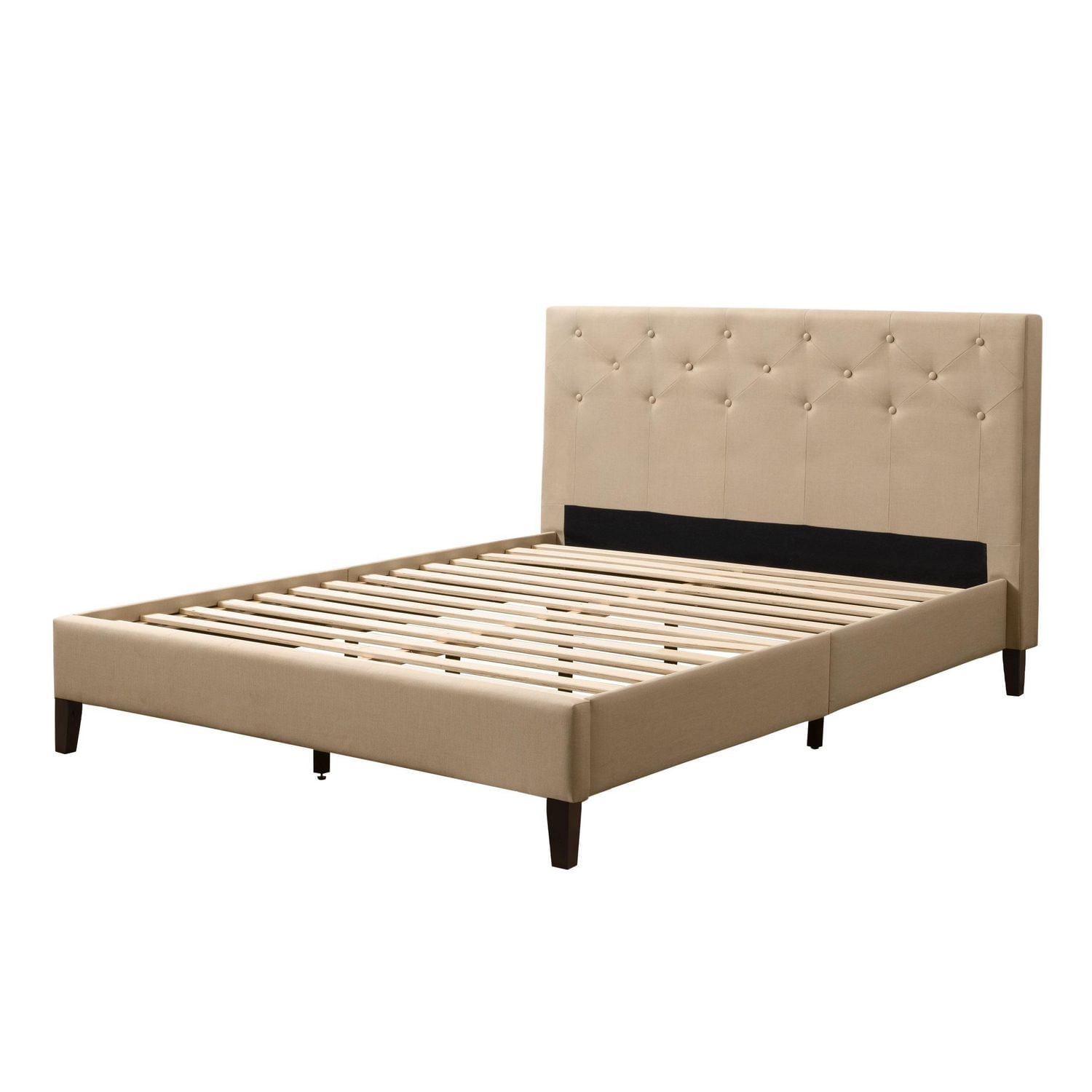 CorLiving Nova Ridge Upholstered Adult Queen Size Platform Bed Frame with Tufted Headboard, No Box Spring Required