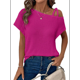 thumbnail image 1 of Camiseta Informal de Verano para Mujer, de Corta, con Hombros Descubiertos y Tejido Gofre, Color Rosa Rojo, Talla S, 1 of 5
