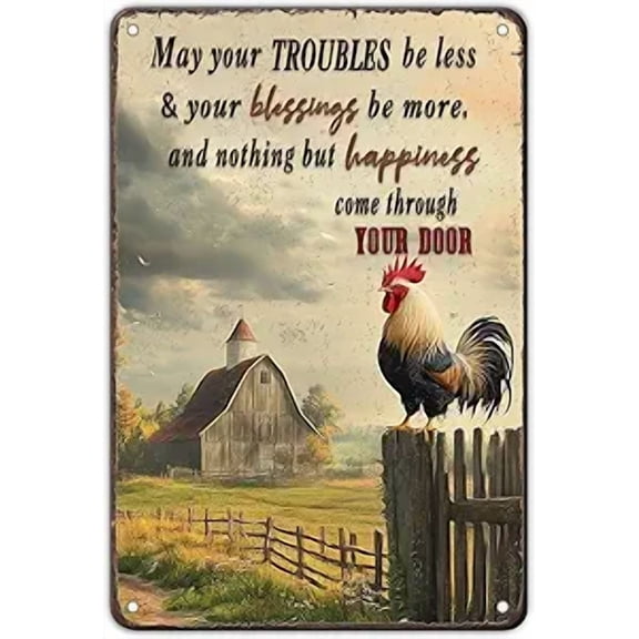 8 x 12 in Metal Tin Sign - Funny Chicken Signs Farmhouse Rooster Crowing Farm Fence Aluminium Sign Metal Chicken Signs Decor Home Ktichen Farm Are Wall 12x8 Inch Vintage Chicken Signs