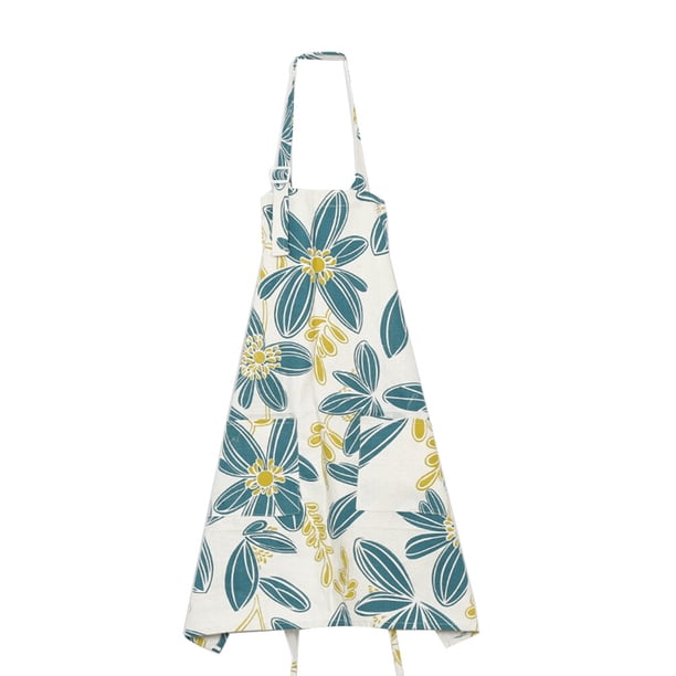 Delantales de algodón para cocina, sin mangas, de bolsillo, para hombre y mujer (hojas de flores)