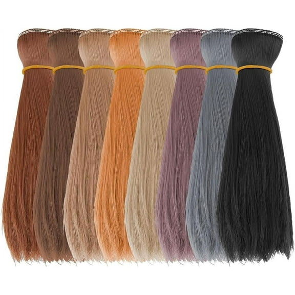 8Pcs Doll Hair Wefts 100x15.5cm Doll Wig 8 Colors Straight Synthetic Doll Hair High Temperature Fiber Doll Hair Extensions Doll Making Arts Supplies