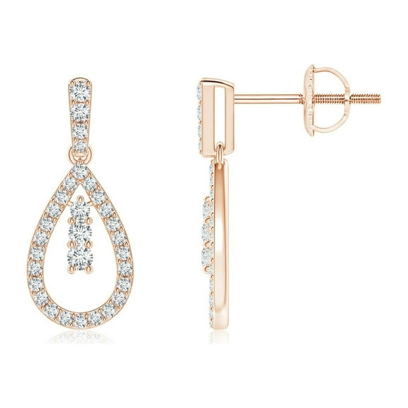 ANGARA Natural Diamond Teardrop Earrings with Accents in 14K Rose Gold for Women (Size-1.55mm| Color-G| Clarity-VS2) | April Birthstone, Anniversary, Jewelry Gift for Women | Natural Diamond Earrings