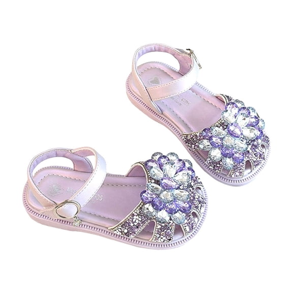 SGMVNU Girls' Flower Dress Sandals, Adjustable Buckle Rubber Sole Flat Summer Vacation Beach Shoes for Kids Purple Size 11