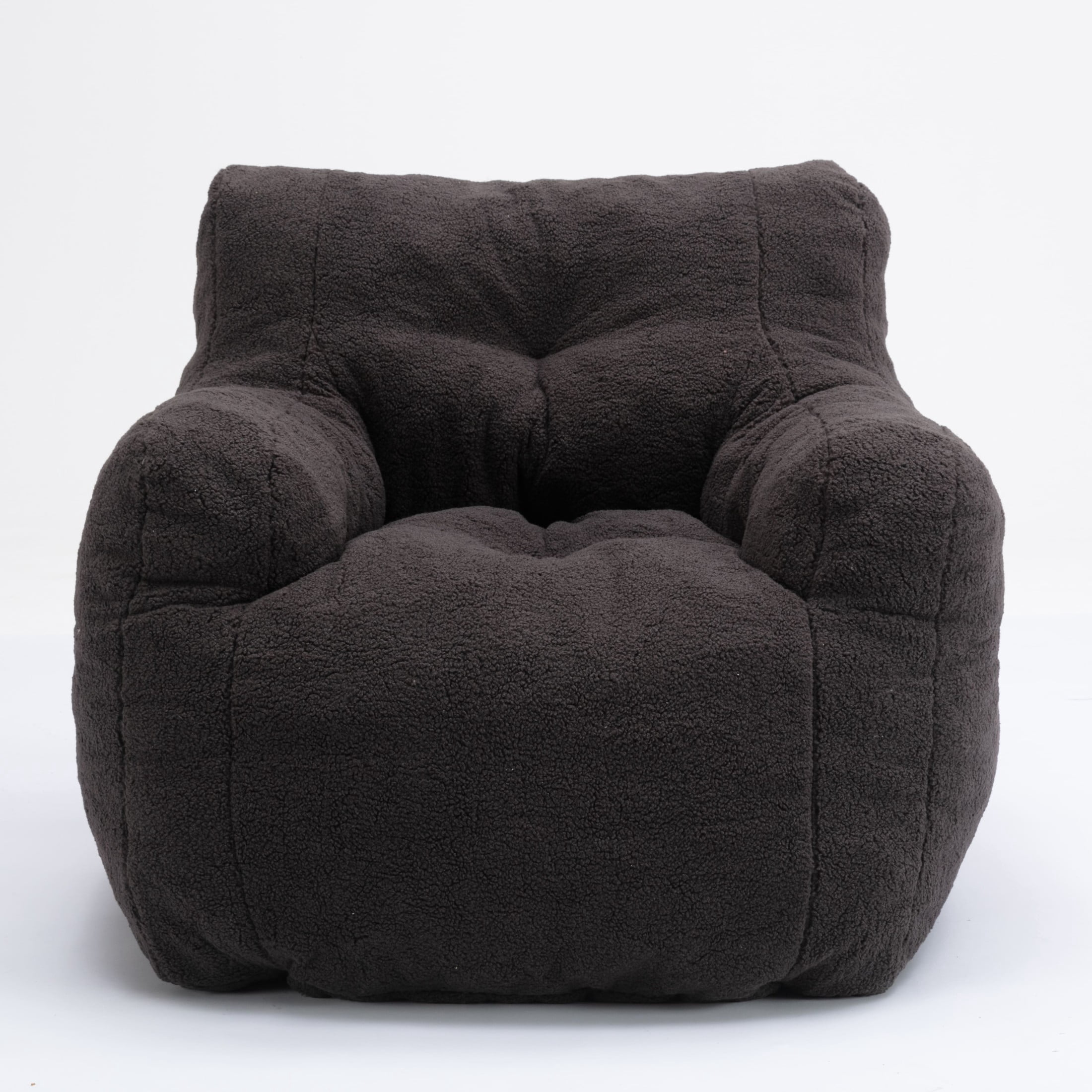Noble House Quinci 39" Teddy Tufted Bean Bag Chair, Memory Foam Floor Lounger Accent Seat for Bedroom, Dark Gray
