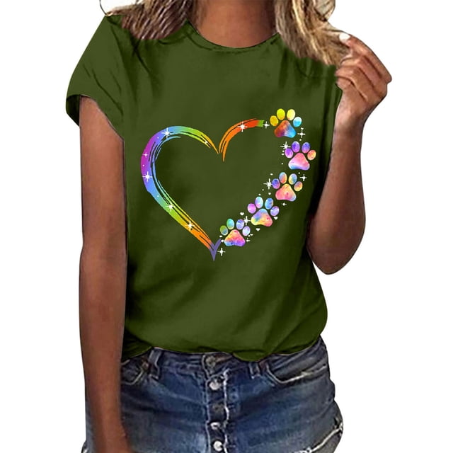 LSLJS T-Shirts pour Femmes Mode Été Ample Imprimé Col Rond T-Shirt Manches Courtes Blouse Décontractée
