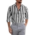 thumbnail image 4 of Mens Shirts Button-Down Shirts Long Sleeve Shirt Top Striped Black L, 4 of 6