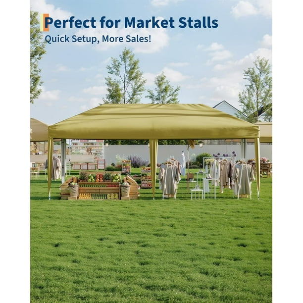 Historyli Tienda de campaña plegable de 10 x 20 pies, resistente, impermeable, con 3 alturas ajustables, color caqui