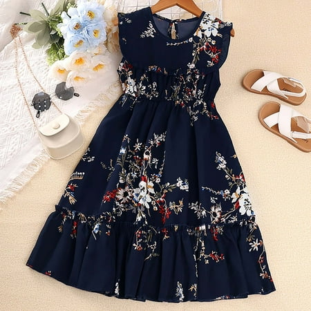 

Gotyou Girl s Baby Princess Dress Floral Print Sleeveless A-line Skirt Outfits Pleated Dress