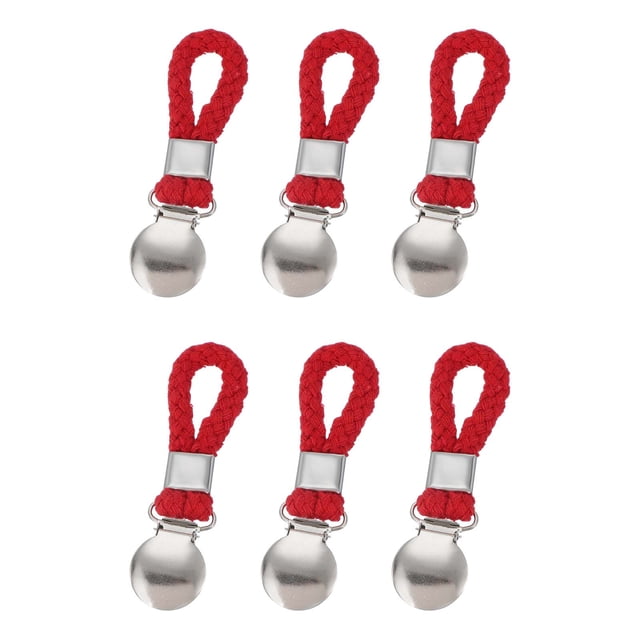 Uxcell 6 Pcs Clips para Toallas de Té con Asa de Algodón para Colgar, Ganchos de Toalla de Metal de 4.3 Pulgadas, Perchas de Tela Multifuncionales para el Hogar, Cocina y Baño, Rojo (Redondo)