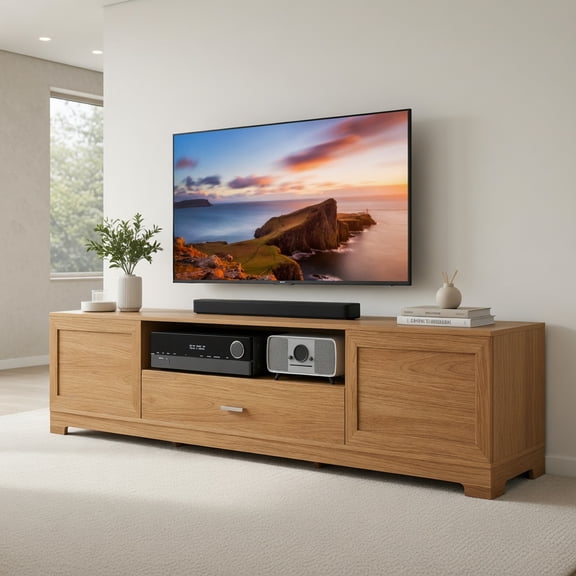 Resenkos Farmhouse Rustic TV Stand for TVs Up to 80 Inch, Large Storage Entertainment Center for Living Room, Natural
