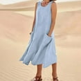 thumbnail image 5 of AKOEE Cotton Linen Tank Dress for Women with Pockets Scoop Neck Fashion Plus Size Summer Casual Midi/Long Dress (X-Large, Light Blue), 5 of 6