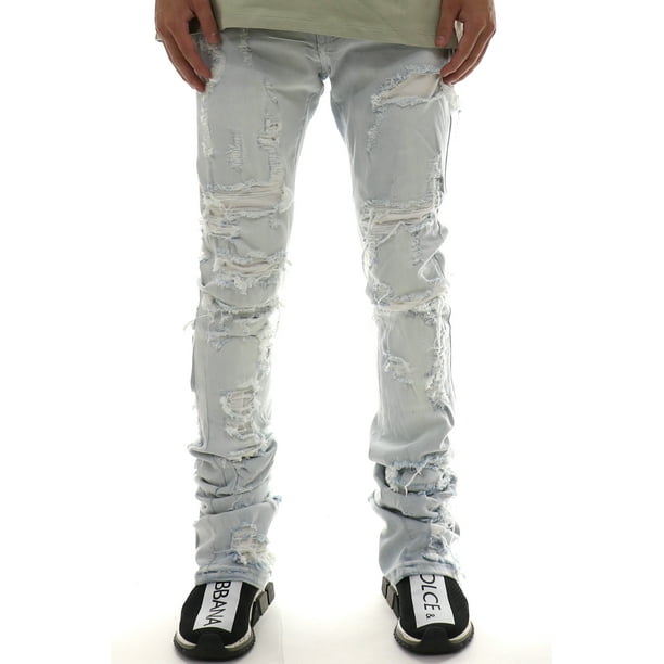 Focus Heavy Distressed Stacked Denim Size: 38W/34L, Color: LT.BLUE ...