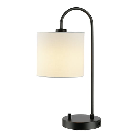SAFAVIEH Lybrin 19 in. Glam Black Iron USB Port Table Lamp with White 100% Cotton Shade
