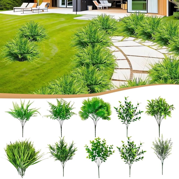 SeekLGT Artificial Persian Fern Grass 7 Forked Fake Green Plants Faux Simulation Foliage for Outdoor Garden Wedding Decor 1PC