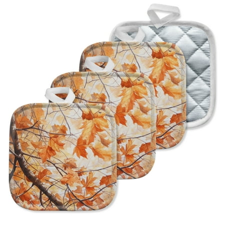 

4Pcs Pot Holder for Kitchen Natural - Look Leaf Watercolor Composition Square Heat Resistant Hotpads 8x8in Non Slip Dirt-Proof Kitchen Cook Oven Potholders Machine Washable
